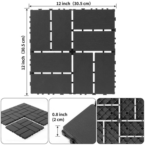 English Elm Plastic Interlocking Patio Tiles Waterproof Pp Grid 44 Pack Outdoor Pool Deck W3022P251844