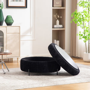 English Elm 39"w Swivel Barrel Club Chair with Channel Tufted Chenille and Round Storage Ottoman Set Black W3118S00050