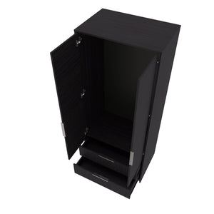 English Elm Forest 2 Door Wardrobe with Hanging Rod & 2 Drawers, Wengue — Compact Melamine Storage with Metal Handles, 74.4"H x 31.5"W x 20.5"D B128S00176