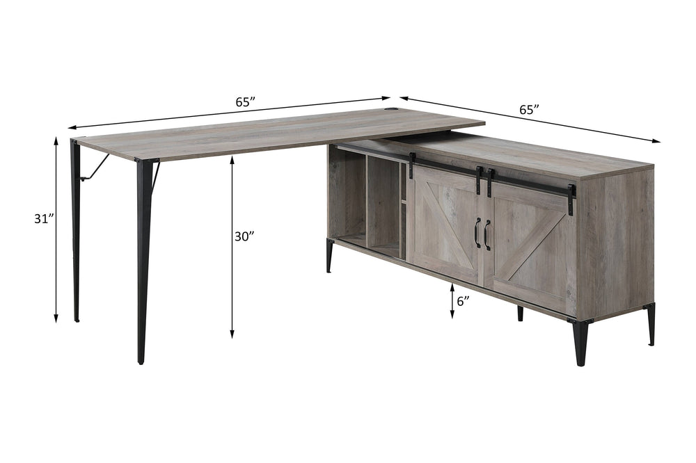 English Elm Zakawani Gray Oak Writing Desk with Cabinet & Sliding Doors — 6 Compartments, Durable Composite Wood B2726S00018