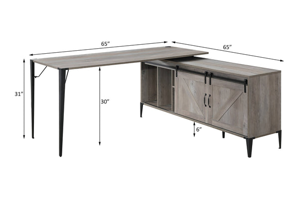 English Elm Zakawani Gray Oak Writing Desk with Cabinet & Sliding Doors — 6 Compartments, Durable Composite Wood B2726S00018