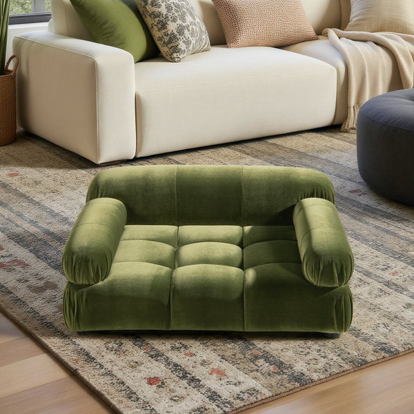 English Elm Marcel Tufted Velvet Pet Sofa Bed Bolstered Arms Stylish Small Medium Dogs Cats Olive Green B2719P448986
