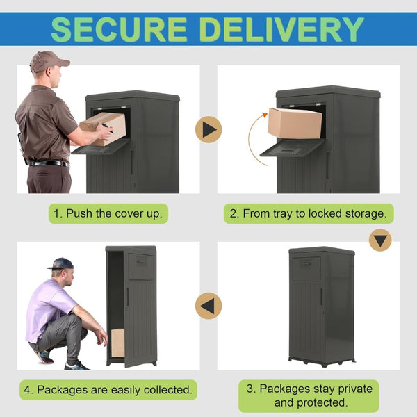 English Elm Package Delivery Drop Box Outdoor Lockable Resin Parcel Storage Anti-theft Porch Cabinet W1859P339203