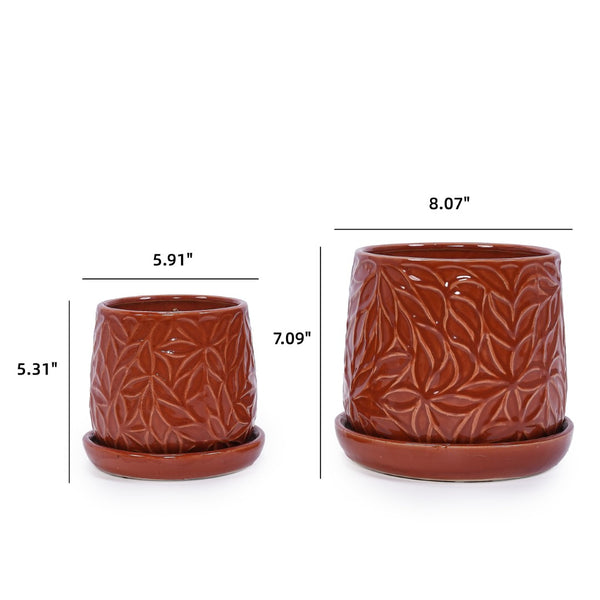 English Elm Set Of 2 Ceramic Flowerpots - 7" Stylish Red Planters For Indoor & Outdoor Plant Displays W3273P322543-GIGA
