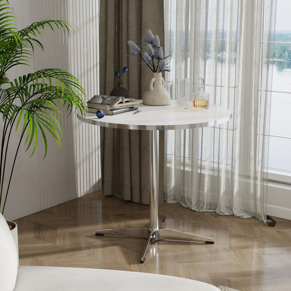 English Elm Modern Circular Dining Table | Minimalist 31.4" Round Accent Table for Kitchen, Living & Home Office, Stainless Steel Base, 170 lb Capacity W2565P248234