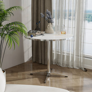 English Elm Modern Circular Dining Table | Minimalist 31.4" Round Accent Table for Kitchen, Living & Home Office, Stainless Steel Base, 170 lb Capacity W2565P248234