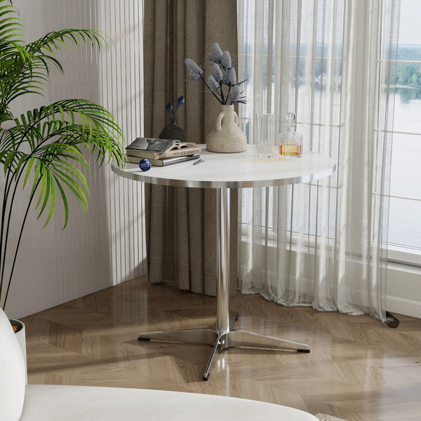 English Elm Modern Circular Dining Table | Minimalist 31.4" Round Accent Table for Kitchen, Living & Home Office, Stainless Steel Base, 170 lb Capacity W2565P248234