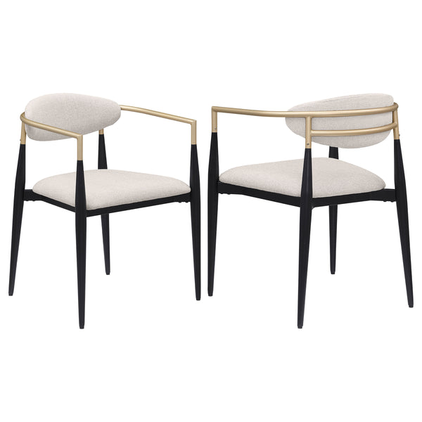 English Elm Mistra Two-Tone Beige Fabric Dining Arm Chair Set of 2 — Black Base, Hand-Painted Gold Arms, Sleek Comfort B062P299814