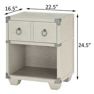 English Elm Grey 1-Drawer Nightstand with USB Charging Port, Open Shelf, Double Pull-Knobs, Compact 24.5"H B062P185698