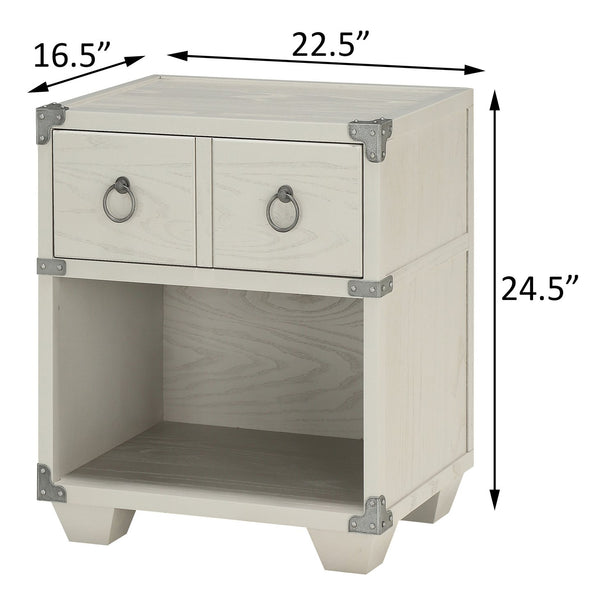 English Elm Grey 1-Drawer Nightstand with USB Charging Port, Open Shelf, Double Pull-Knobs, Compact 24.5"H B062P185698
