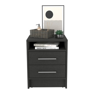 English Elm Nightstand with Two Drawers and Open Shelf, Compact Engineered Wood Design, Durable & Eco-Friendly Reviews-Friendly Black 27.56 L x 20.47 W x 5.51 H B097P250851
