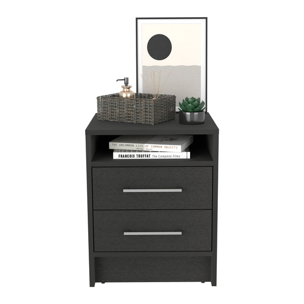 English Elm Nightstand with Two Drawers and Open Shelf, Compact Engineered Wood Design, Durable & Eco-Friendly Reviews-Friendly Black 27.56 L x 20.47 W x 5.51 H B097P250851