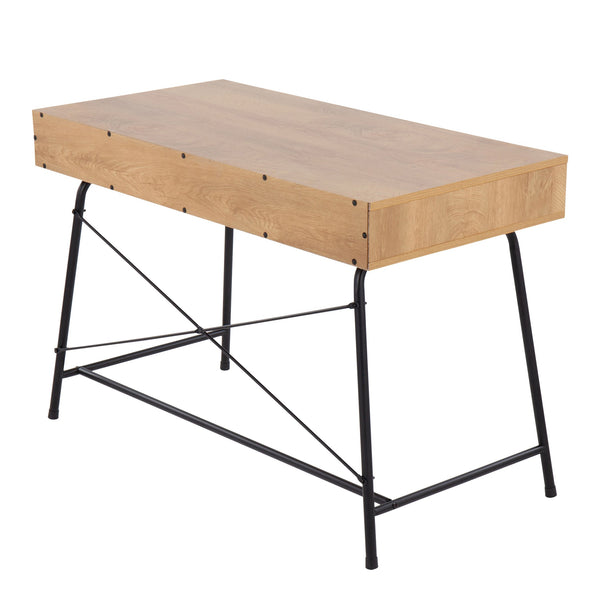 English Elm Casper Industrial Desk with Wood Top & Black Steel Frame, Pull-Out Drawer, 54" Home Office Workstation B202P223958