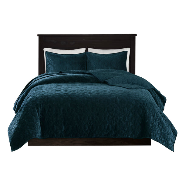 English Elm 3 Madison Park Harper Velvet Quilt Set Full/Queen with Antimicrobial Finish Plush Geometric Quilting Teal 16.14 L x 7.09 W x 17.72 H B03597494