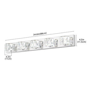 English Elm 35" Modern Crystal 5-Light LED Wall Sconce Chrome Finish, 1625lm 6000K Vanity Light for Bath/Hallway W2312P374925