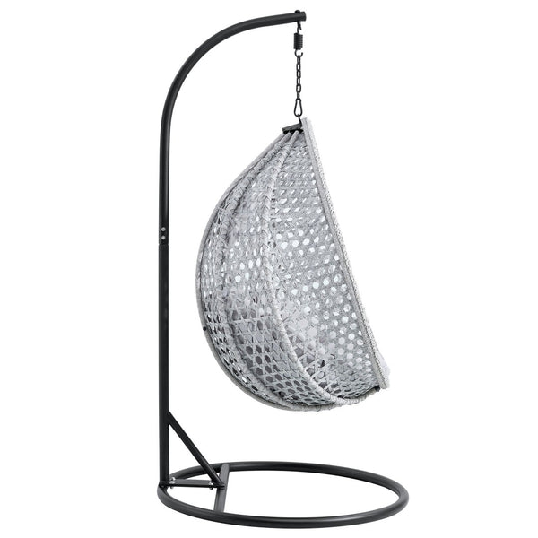 English Elm 76.8-inch Hand Woven Rattan Egg Swing Chair Indoor Outdoor with Cushion Lumbar Pillow Gray W1512P498595