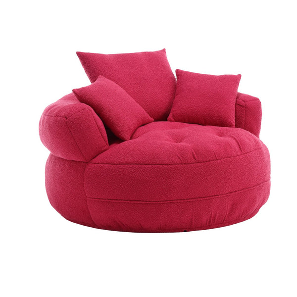 English Elm COOLMORE Chenille Sponge circular sleeper chair with removable washable cover, plush pillows & space-saving design Rose Red W1539P312249