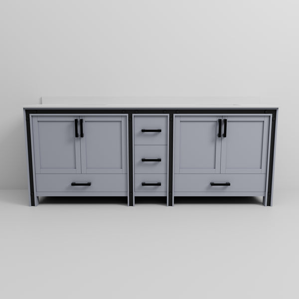 English Elm Dark Grey Double Bath Vanity 84" W X 22" D | Elegant White Quartz Top & Ample Storage Solutions B2731P260664