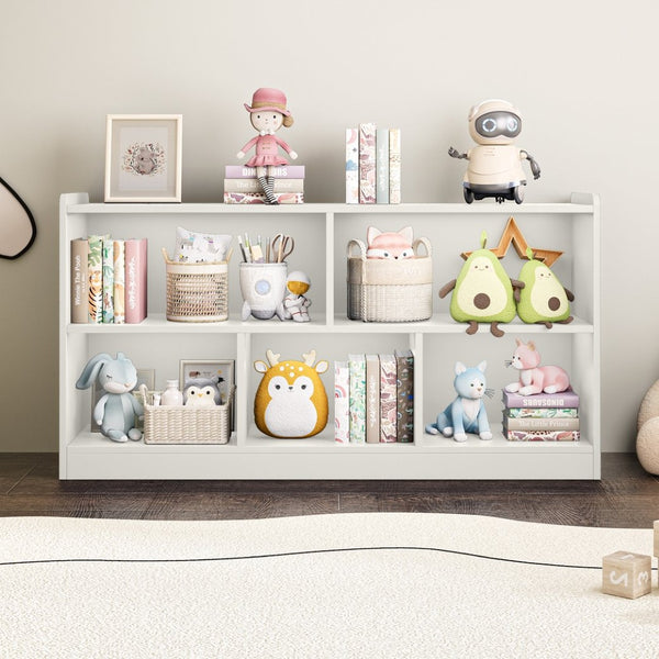 English Elm Wooden Five Cube Open Organizer Low Profile Montessori Bookshelf for Playroom or Nursery White T3210P476850
