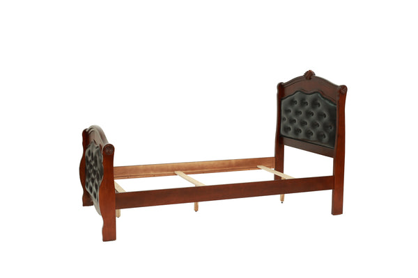 English Elm Dark Glam Full Size Bed Espresso Faux Leather Upholstered Headboard Footboard Elegant Frame Deluxe Comfort Cherry 47 L x 54 W x 6 H B011S00915