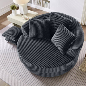 English Elm 360° 360 Swivel Round Lounge Chair Corduroy Upholstered Sculptural Seat with Removable Pillows Gray W3705S00039