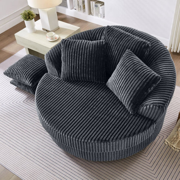 English Elm 360° 360 Swivel Round Lounge Chair Corduroy Upholstered Sculptural Seat with Removable Pillows Gray W3705S00039