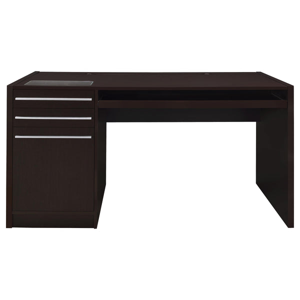 English Elm Halston Cappuccino 3-Drawer Desk with Keyboard Tray — 60" Modern Office Workstation, Sleek Storage, Ergonomic Design B062P344899