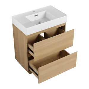 English Elm 30" Bathroom Vanities - Modern Oak Sink Cabinet With Double Drawers, Freestanding And Stylish Design W1972S00008