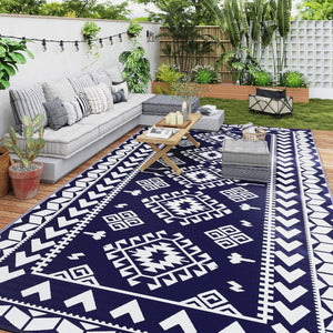 English Elm Outsunny Reversible Polypropylene Outdoor Rug Waterproof Patio Camping Mat with Carry Bag Blue W2225P485546