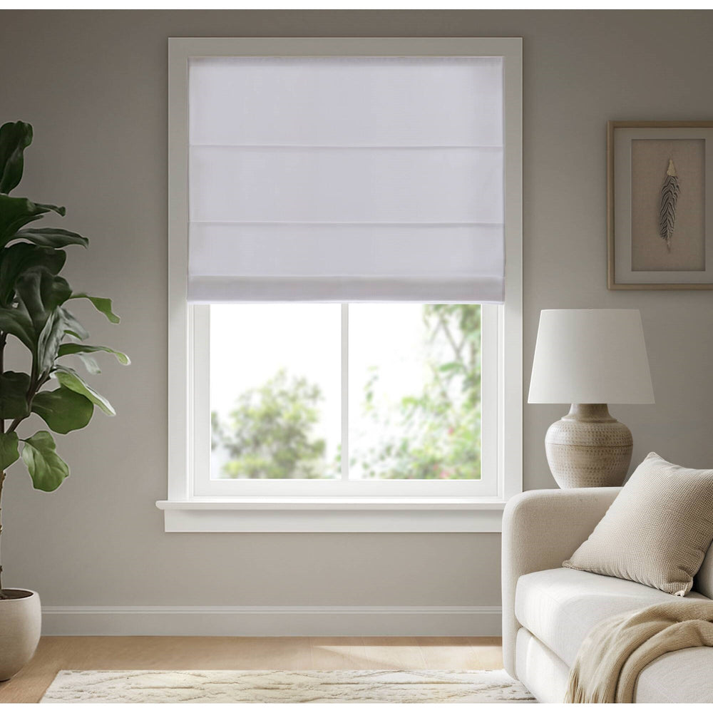JLA Home Madison Park - Cordless Roman Blind Galen with Soft Basketweave Fabric, Cord-Free Thermal Shade for Energy Savings Matte white MP40-8788
