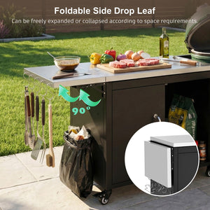 English Elm K&k Stainless Steel Outdoor Grill Cart with Cabinet Drop Leaf and Swivel Casters N707P397500B