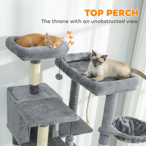 English Elm Multi-level 69 Inch Cat Tree with Dual Condos Hammocks and Sisal Scratching Posts T3971P412951