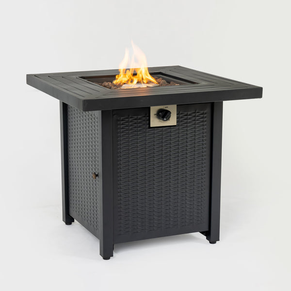 English Elm 28-Inch Iron Square Propane Fire Pit Table - Elegant, Durable Design With Adjustable Heat & Versatile Use W3131P277175