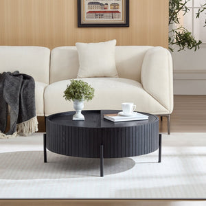 English Elm Round Wood Grain Coffee Table with Rotating Top and Hidden Storage for Modern Living W2085P399026