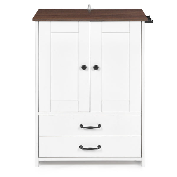 English Elm Dog feeding station with pull-out dual bowls, adjustable heights, storage locker & 3 side hooks, white W1687P270768