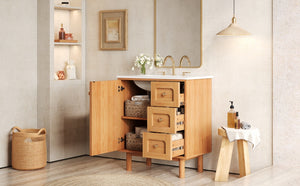 English Elm 30 Inch Bathroom Vanity with Ceramic Sink, Grey Farmhouse Cabinet w/3 Soft-Close Drawers & Storage N710P333972P