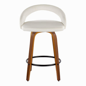 English Elm Fixed-height Swivel Counterstools Mahogany Wood Chrome Footrest Velvet Seat Set of 2 White B202S01778