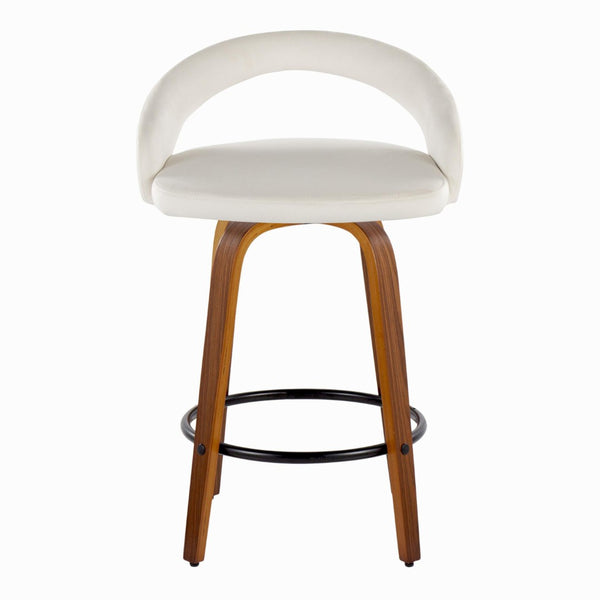 English Elm Fixed-height Swivel Counterstools Mahogany Wood Chrome Footrest Velvet Seat Set of 2 White B202S01778