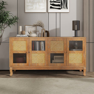 English Elm Retro 4-Door Sideboard with Spacious Adjustable Shelves, Solid Wood Legs, Spray-Painted MDF Finish Antique brown W2696P256248
