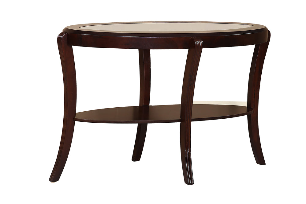 English Elm Console Transitional Sofa Table in Dark Cherry & Espresso Finish with 5mm Tempered Glass Top and Open Shelf Storage 23x51x32" B011P395595