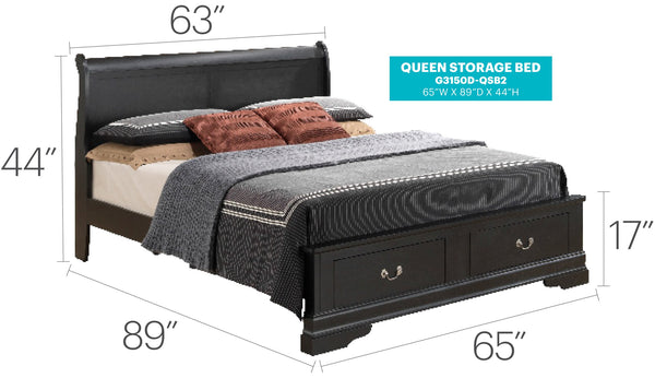 English Elm Elegant Black Queen Storage Bed - Modern Design With Smart Storage Solutions For Stylish Bedrooms B078S00350