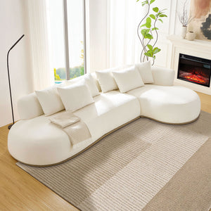 English Elm 134.63'' Modern L-Shape Sectional Sofa Couch With Right-Facing Chaise, Beige Fabric & Plush Pillows W876S00306