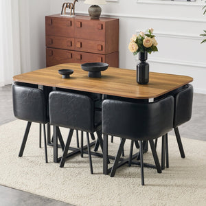 English Elm 7-piece Rectangular Dining Set Seats 6 with Faux Leather Chairs and Melamine Top W3875S00041