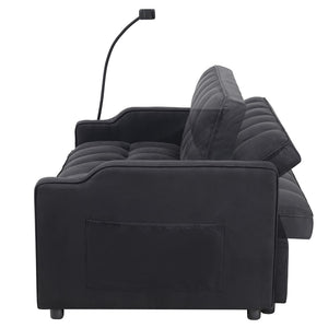 English Elm 1 Suede Futon Sofa Bed with Usb Port Swivel Phone Stand and Adjustable Backrest W3739P445773