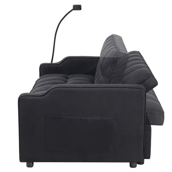 English Elm 1 Suede Futon Sofa Bed with Usb Port Swivel Phone Stand and Adjustable Backrest W3739P445773