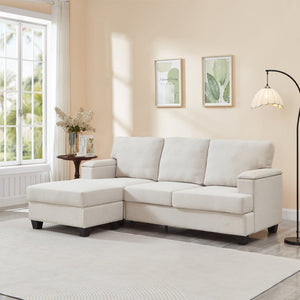 English Elm 86" Linen Sectional Sofa with Storage Ottoman Reversible Chaise for Small Spaces Beige W1669S00035