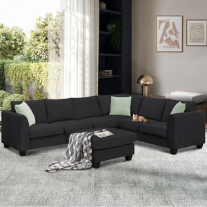 English Elm Seven Seat Modular L Shape Sectional Sofa with Ottoman Polyester Living Room GS009012AAB