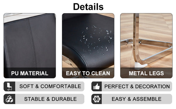 English Elm Table With Glass Top & 6 Black Pu Chairs - Modern Marble Design, Stainless Steel Legs, Easy Clean W1151S02608-GIGA