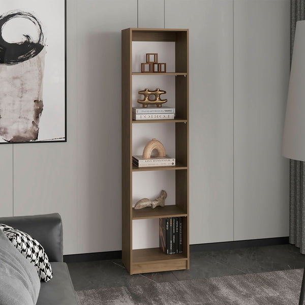 English Elm Home Slim Design Bookcase 5-Tier Vertical Shelving Unit, Space-Saving MDF Display Shelf in Beige Oak Finish B070P337062