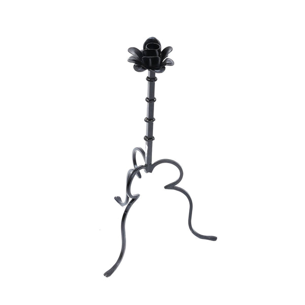English Elm Home Metal Centerpiece Candle Holder 4x12" - Black Ornate Carved Iron Pillar Stand for Large Candles, Durable Elegance B346P336921